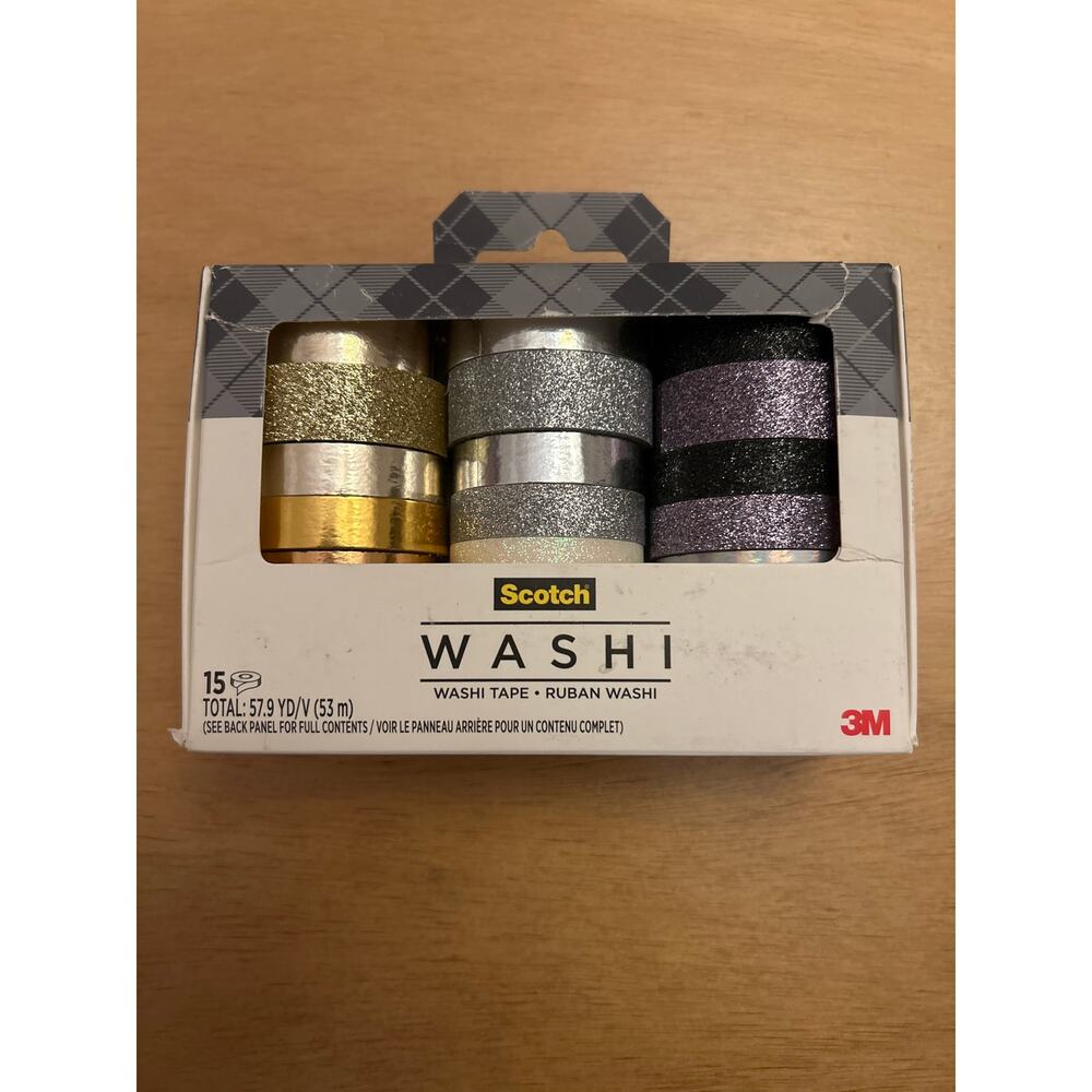 New Scotch Washi Glitter Metallic Tape Assorted Size/Colors/Finish 15 Rolls/Pack